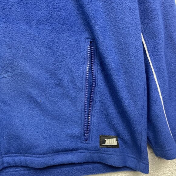 VTG NHL Edmonton Oilers Hockey Mens Sz L Polar Fleece Jacket Blue / Orange Read - Picture 9 of 16